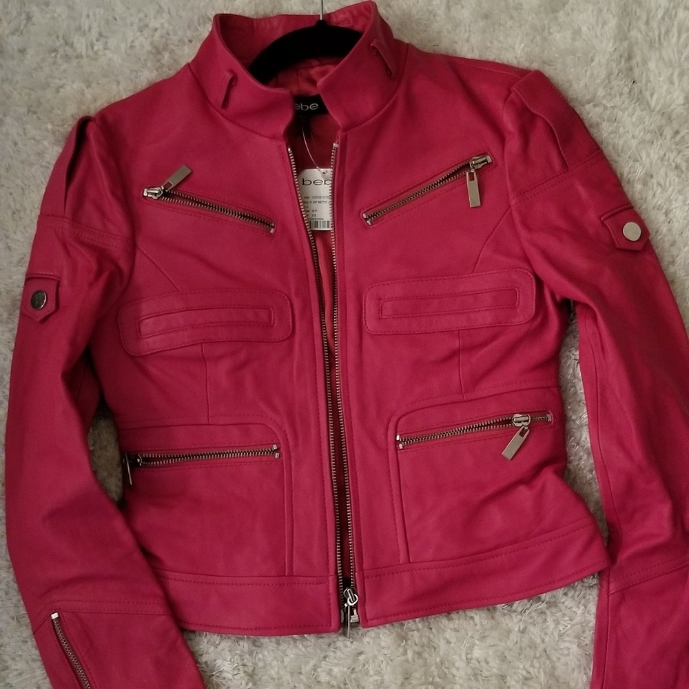 Real Pink Leather Bebe jacket NWT